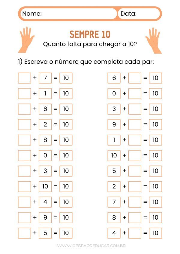 Atividade “Sempre 10”: aprendendo Matemática com diferentes somas