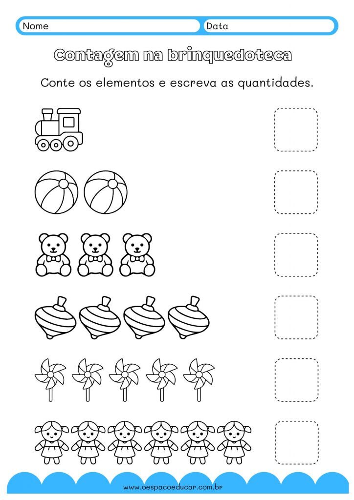 Contagem na brinquedoteca Folha de atividades A4 Ilustrado Azul