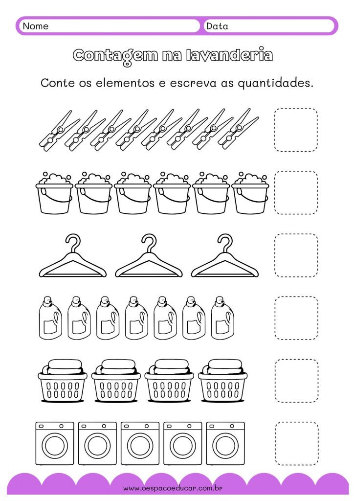 Contagem na lavanderia Folha de atividades A4 Ilustrado Magenta