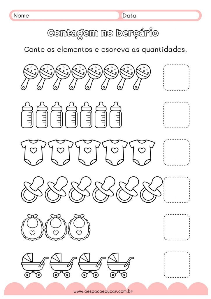 Contagem no berçário Folha de atividades A4 Ilustrado Vermelho claro