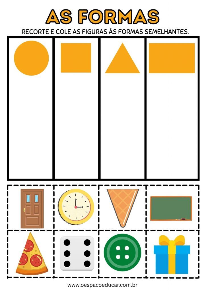 Cut and Paste Shapes Activity Worksheet for Preschool
