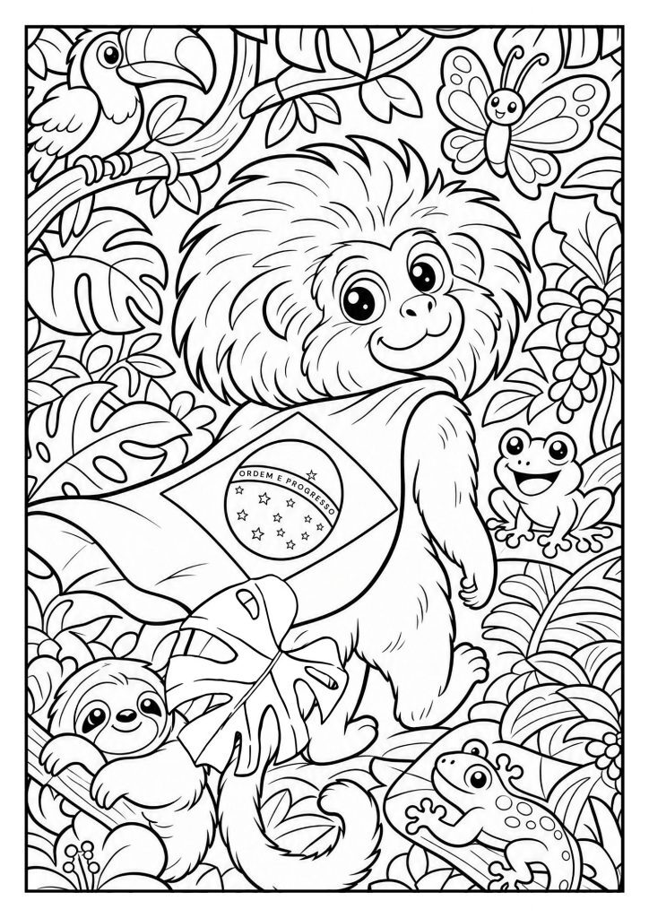 Desenho da Bandeira do Brasil para colorir no estilo ilustração detalhada