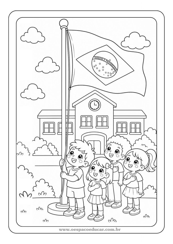 Desenho da Bandeira do Brasil para colorir no estilo ilustração detalhada