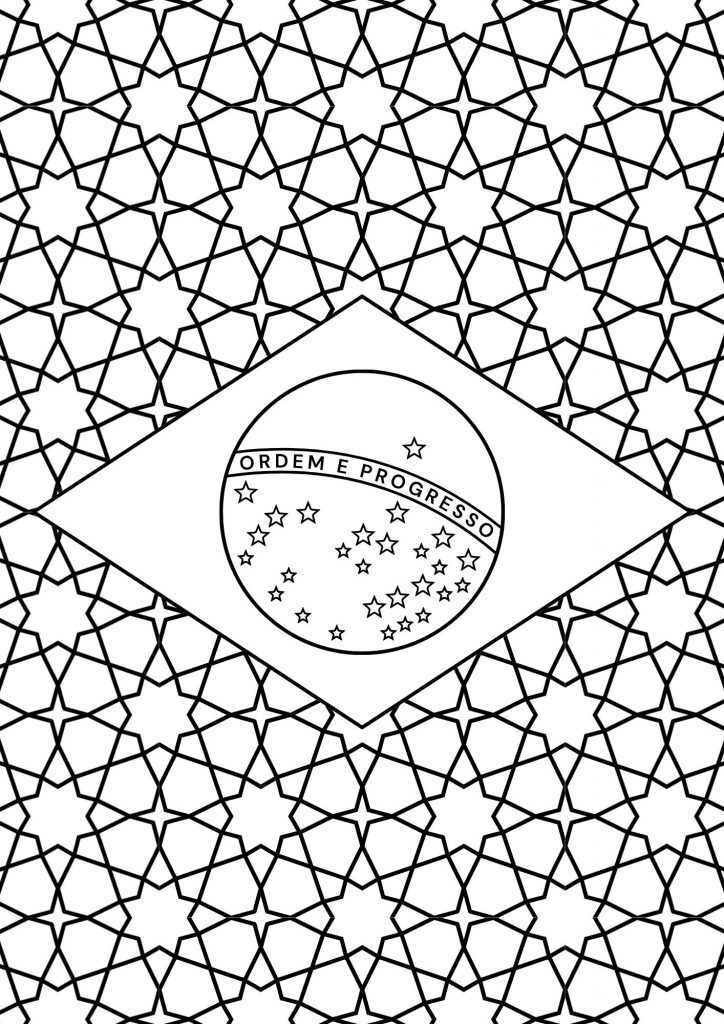 Desenho da Bandeira do Brasil para colorir no estilo mandala