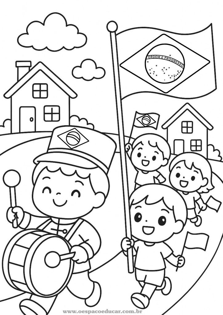 Desenho da Bandeira do Brasil para colorir no estilo simples e fofo