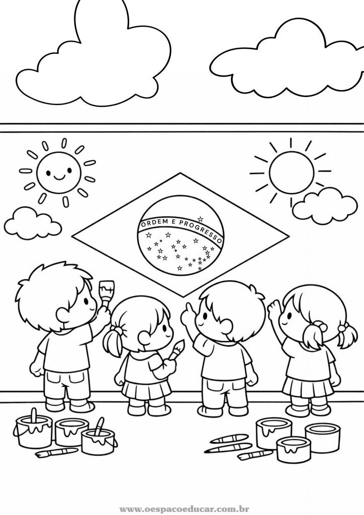 Desenho da Bandeira do Brasil para colorir no estilo simples e fofo
