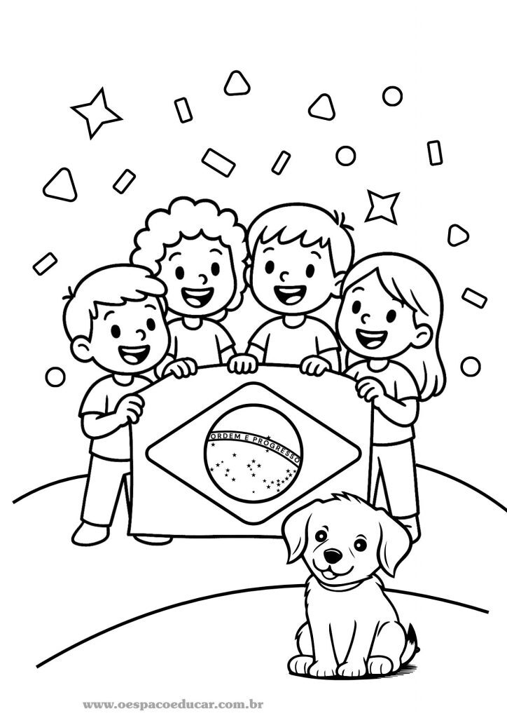 Desenho da Bandeira do Brasil para colorir no estilo simples e fofo