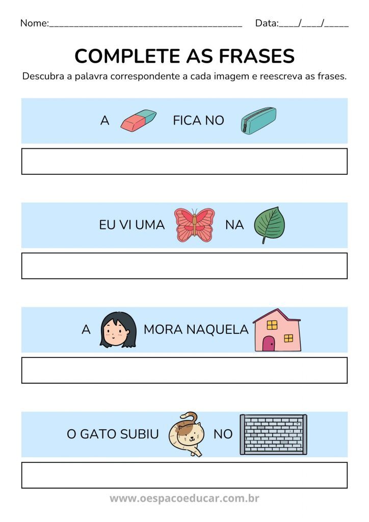 Folha de Atividade Complete as Frases Português Lúdico