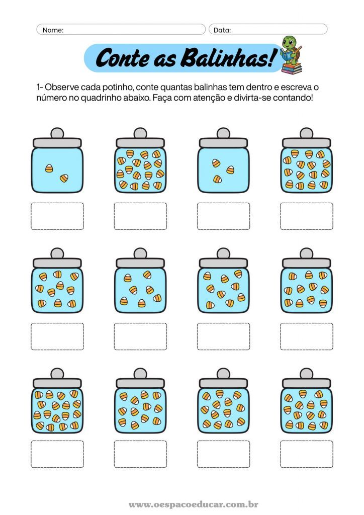 Folha de Atividade Contando Bolinhas Infantil Azul