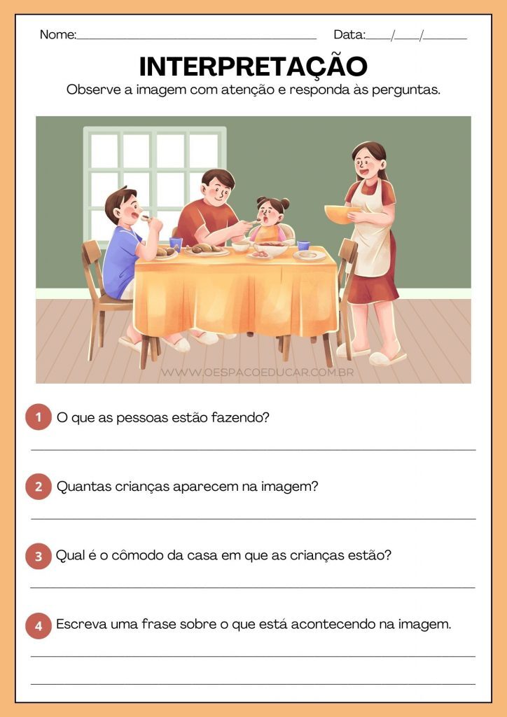 Folha de Atividade Interpretação de Imagem Crianças na Cozinha Lúdico e Educativo
