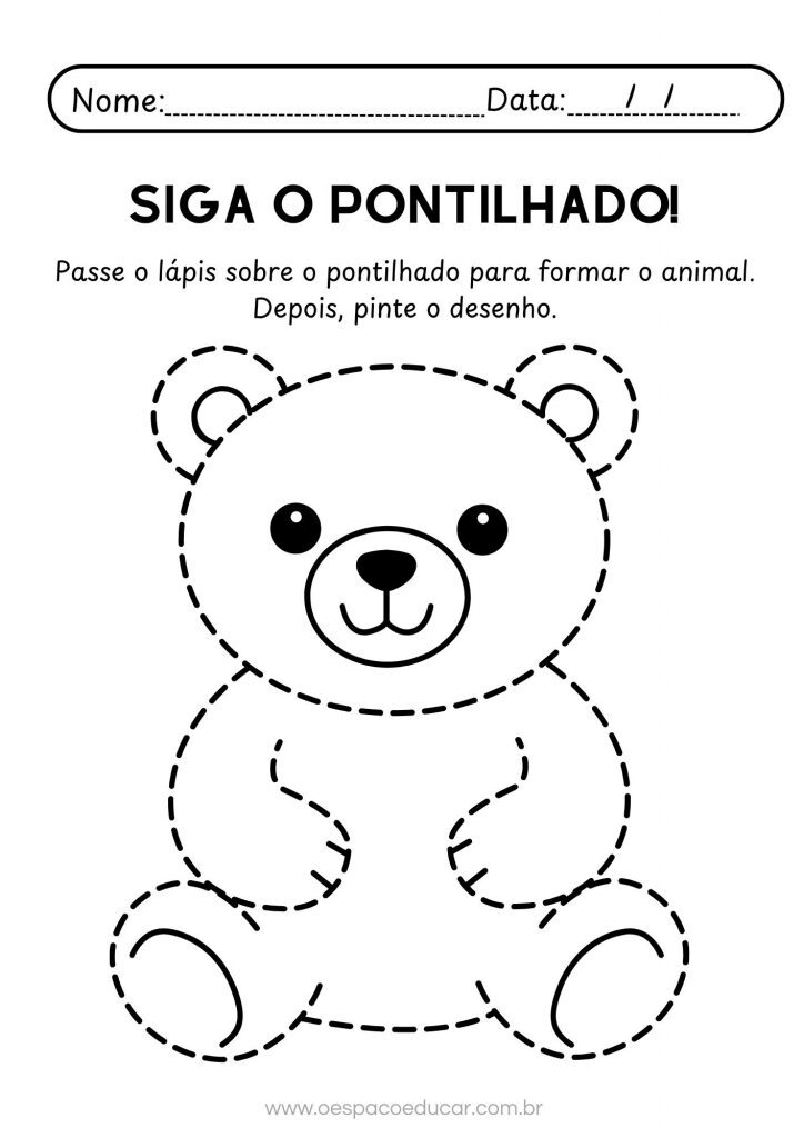 Folha de Atividade Joaninha Siga o Pontilhado Minimalista Preto e Branco