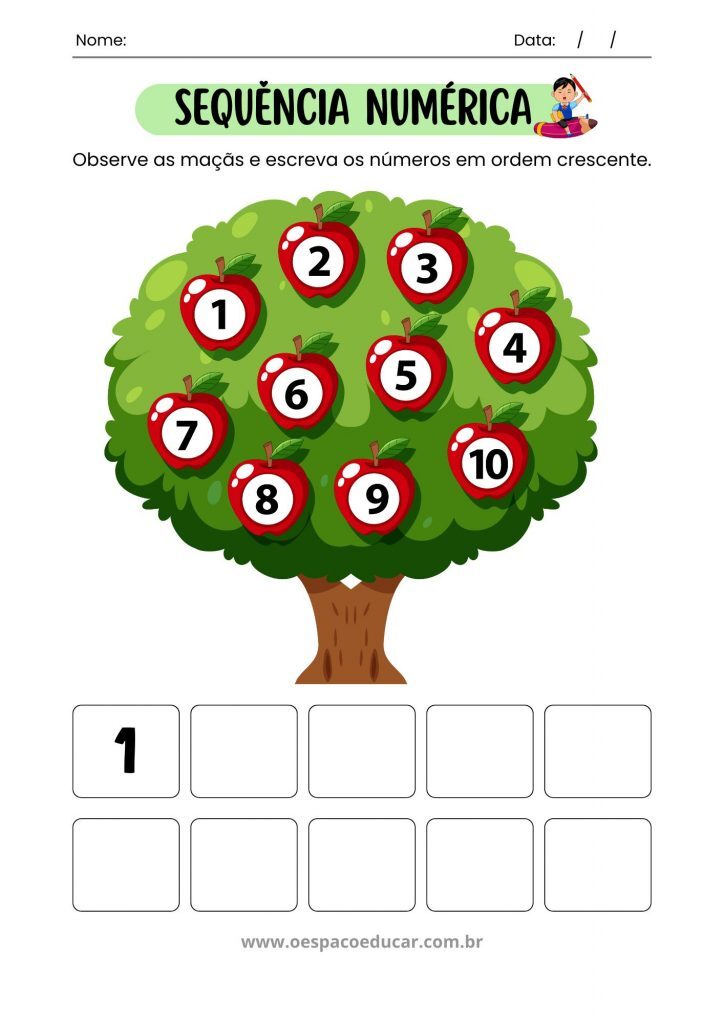 Folha de Atividade Matemática Sequência Numérica Ilustrado Lúdica