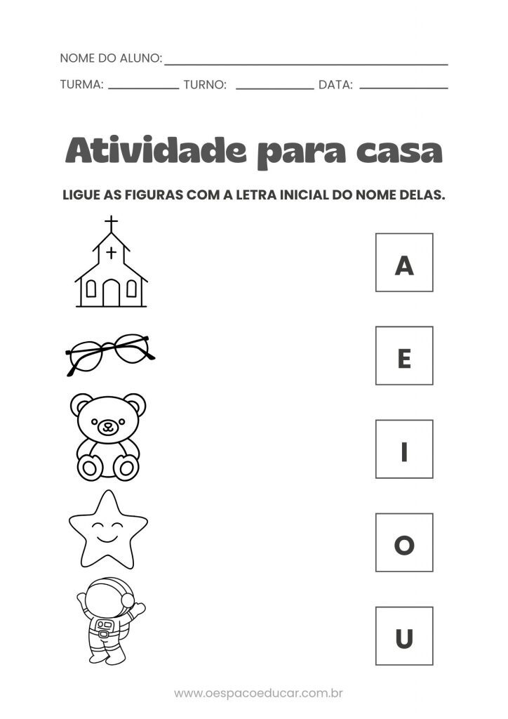 Folha de Atividade Português Vogais Preto e Branco