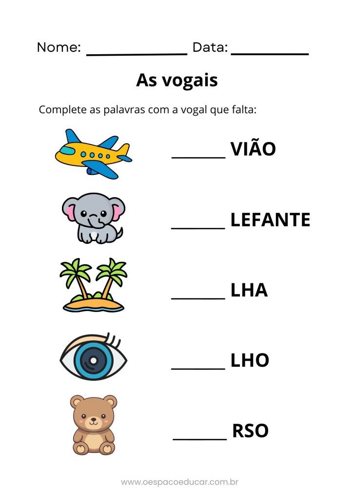 Folha de Atividade Vogais Ilustrado