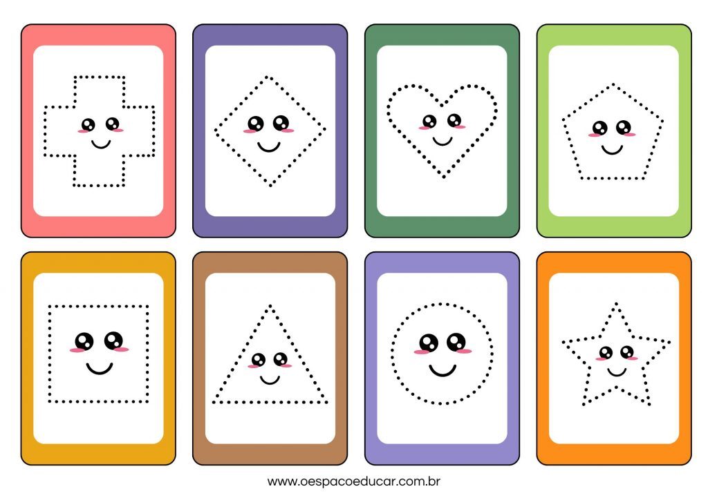 Formas Geométricas Flashcards Ilustrado Verde e Roxo