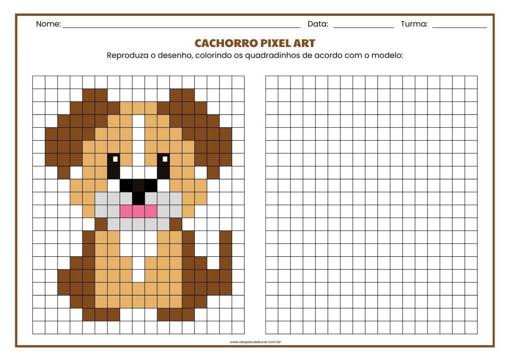 Galinha Pixel Art na Folha de Atividades A4 Colorida Geométrica