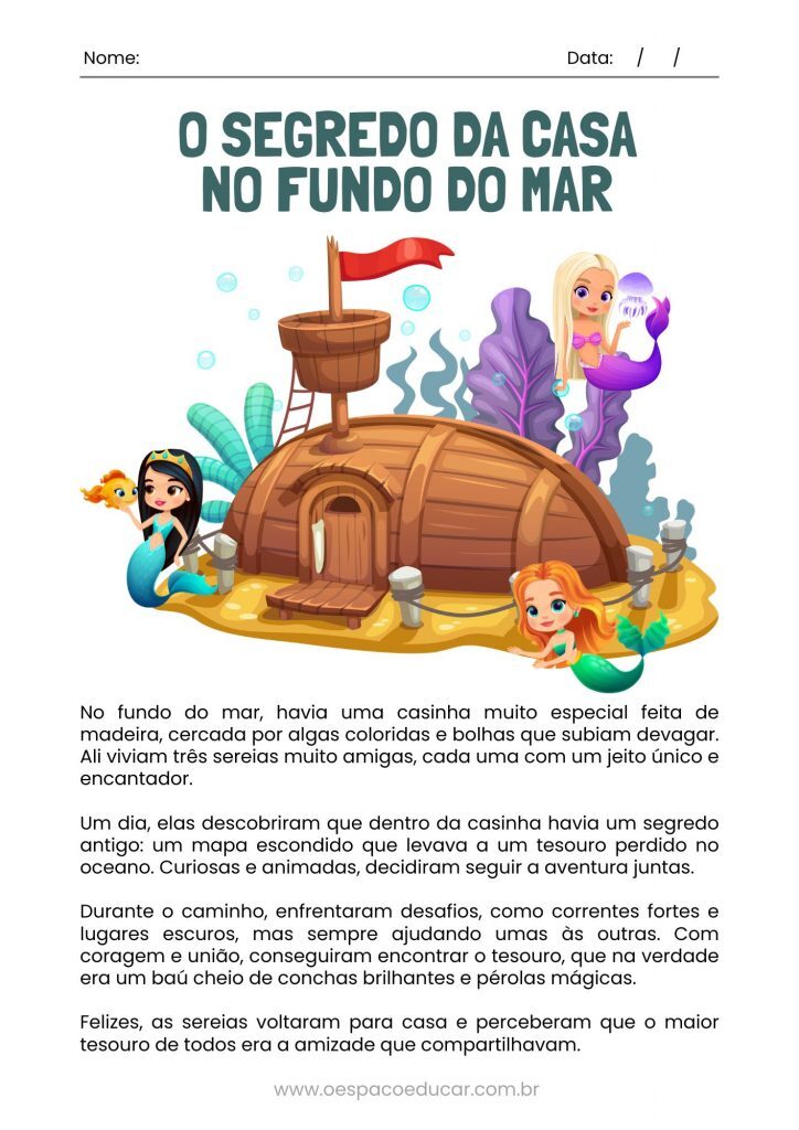 Interpretação de Texto Fundo do Mar Atividade Verde Ilustrado