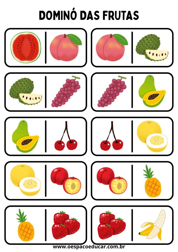 Jogo Educativo Dominó A4 das Frutas Lúdico e Colorido