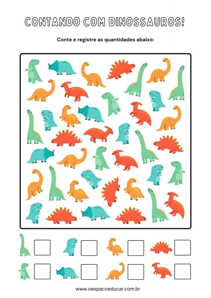 White Colorful Let's Count Dinosaurs Worksheet