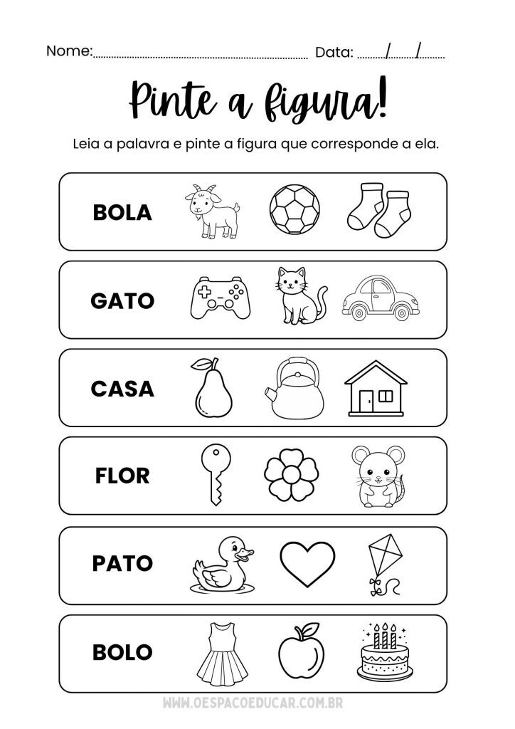 Folha de Atividade Pinte a Figura Preto e Branco Minimalista