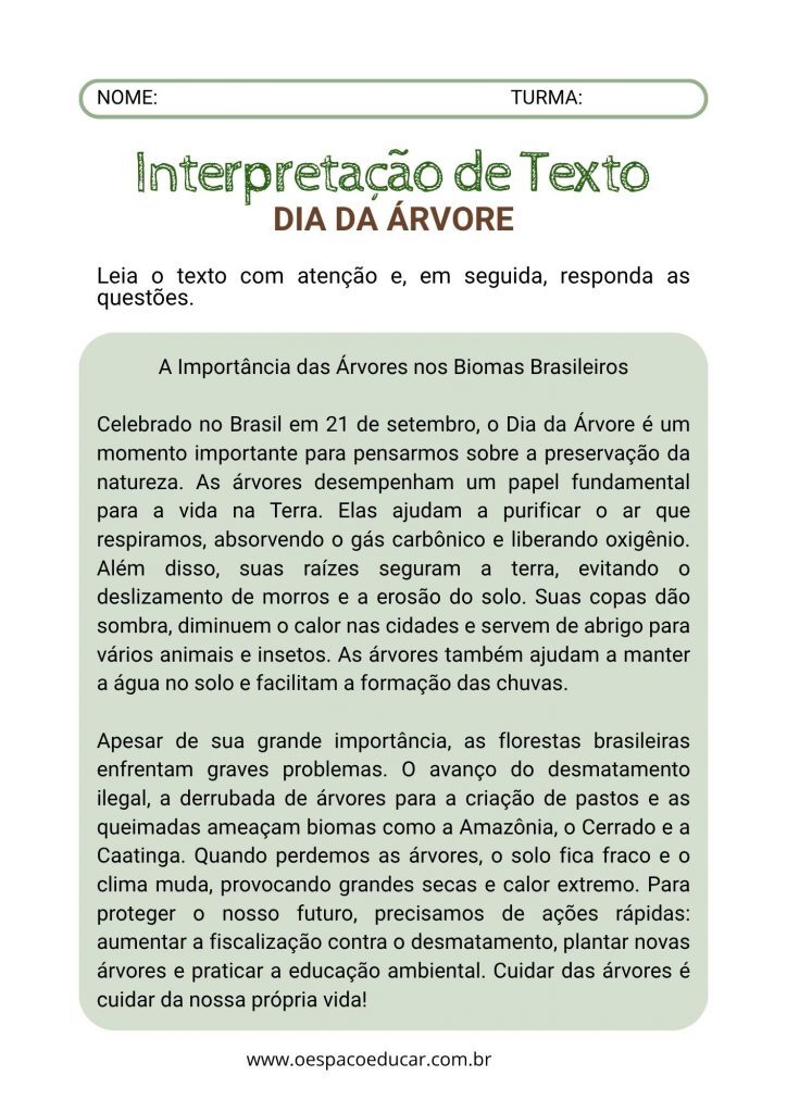 Folha de atividades Dia da Árvore Verde Claro e Marrom Moderno