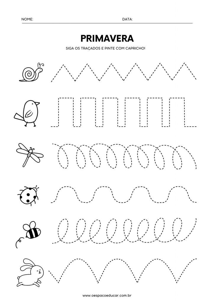 Monochromatic Minimalist Style Spring Line Tracing Worksheet