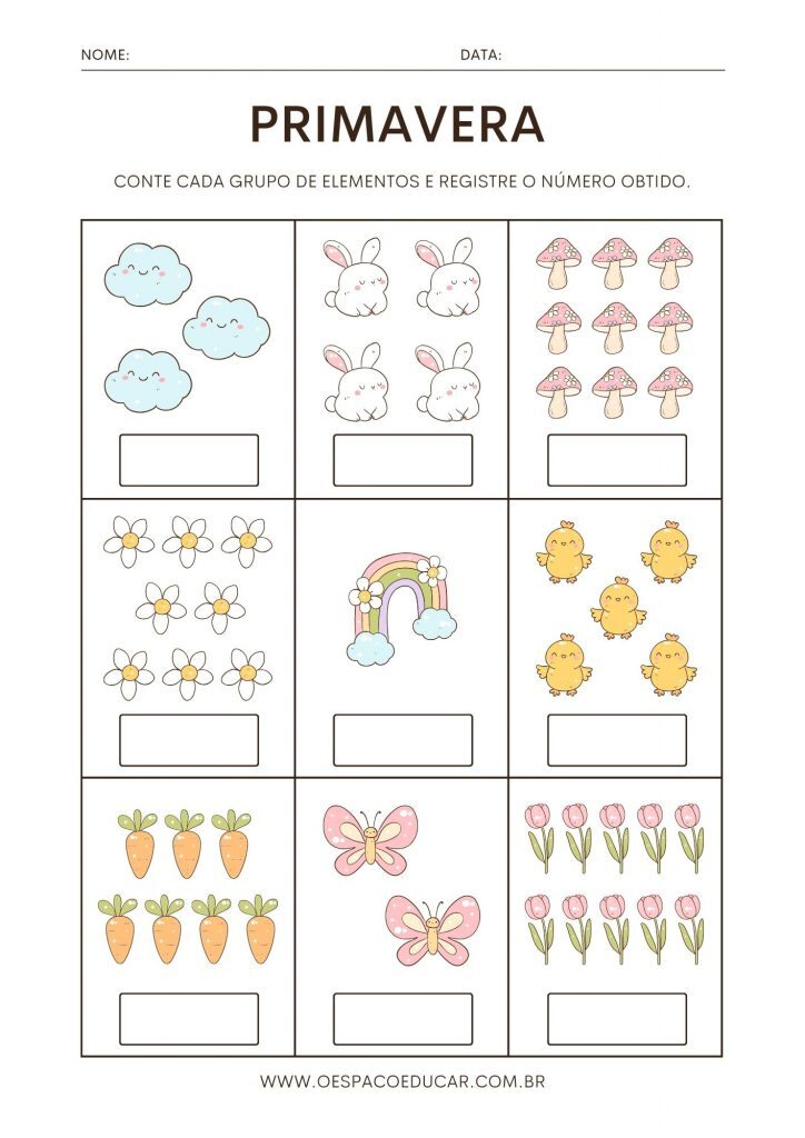 Spring Counting Math Worksheet In Colorful Cute Style