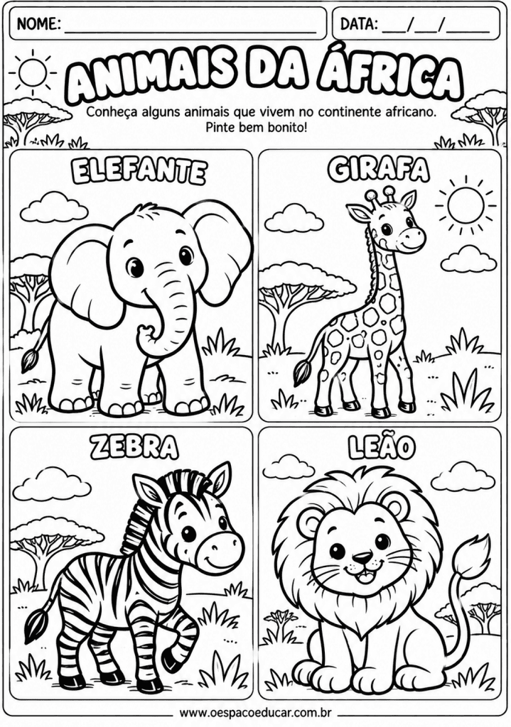 Animais da África para Colorir