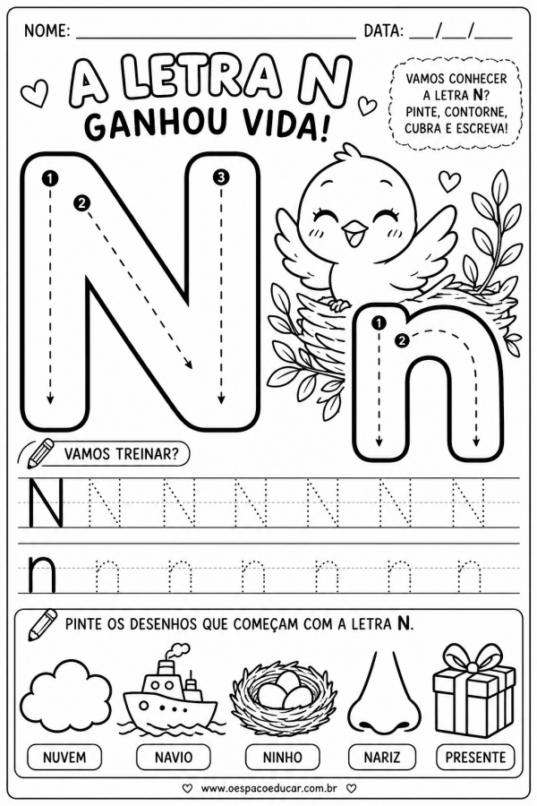 Alfabetização: Atividades da Letra N!