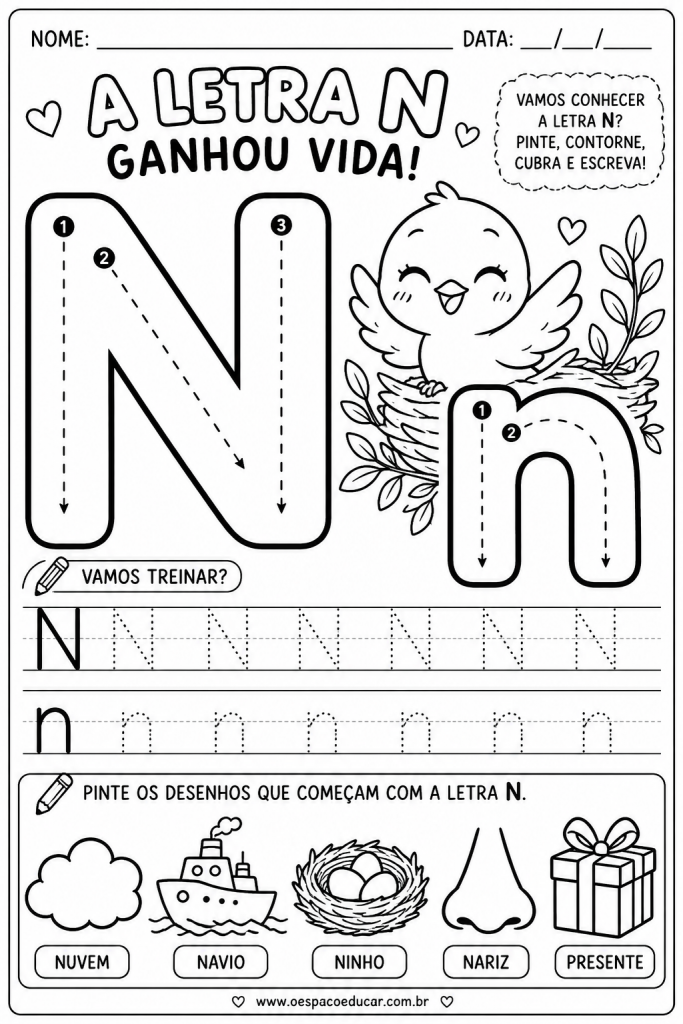 Atividade da Letra N para Colorir