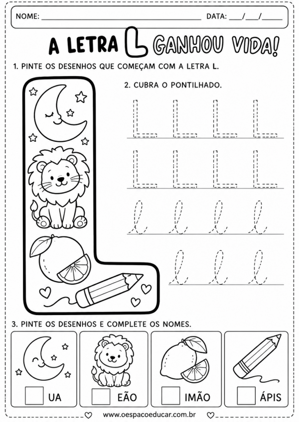 Alfabetização: Atividades da Letra L!