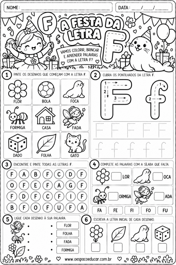 Alfabetização: Atividades da Letra F!