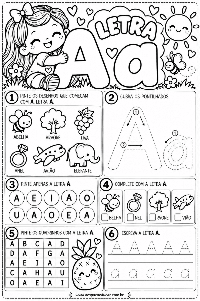 Atividades com a Letra A para Colorir
