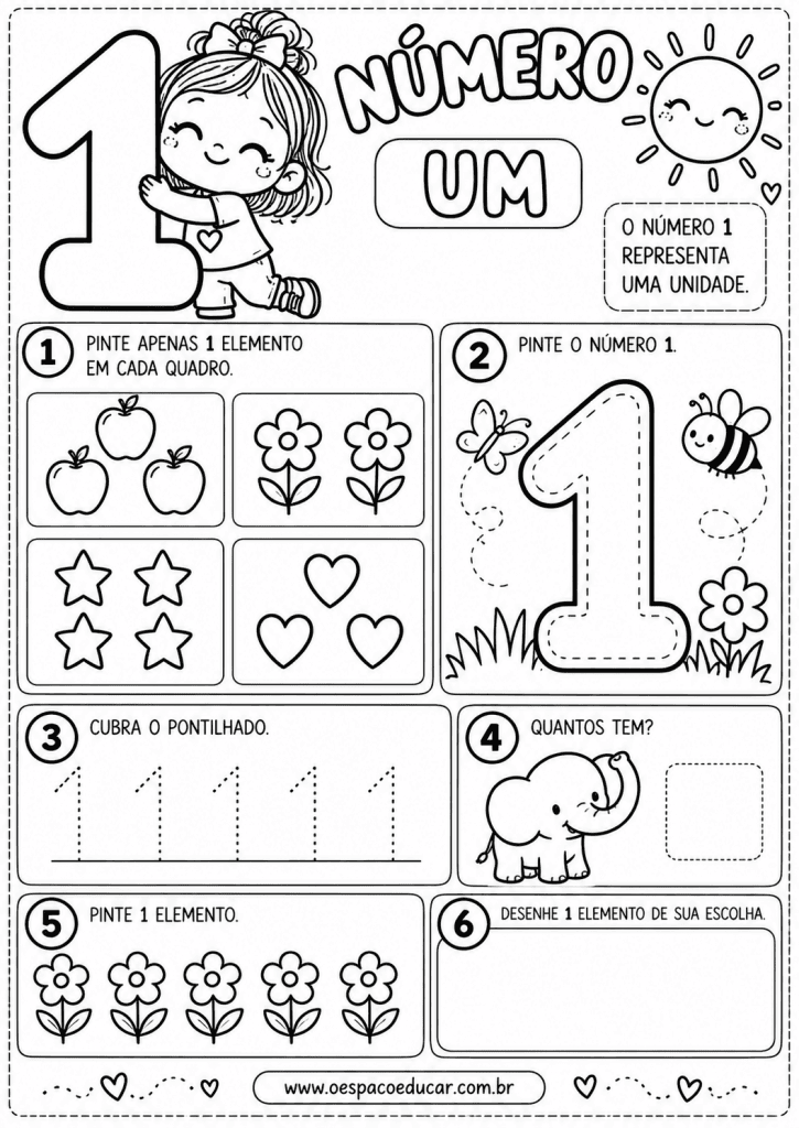 Atividades do Número 1 para Colorir
