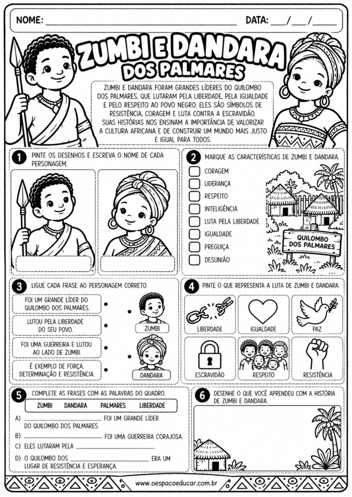 Atividades sobre Zumbi e Dandara