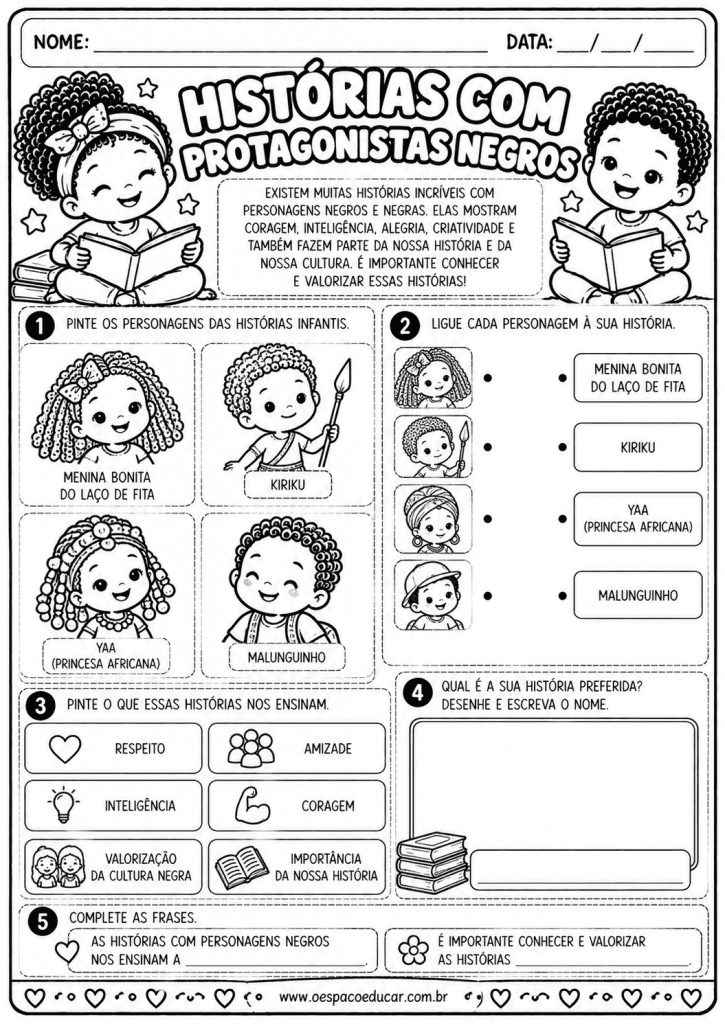 Atividades sobre histórias negras para colorir