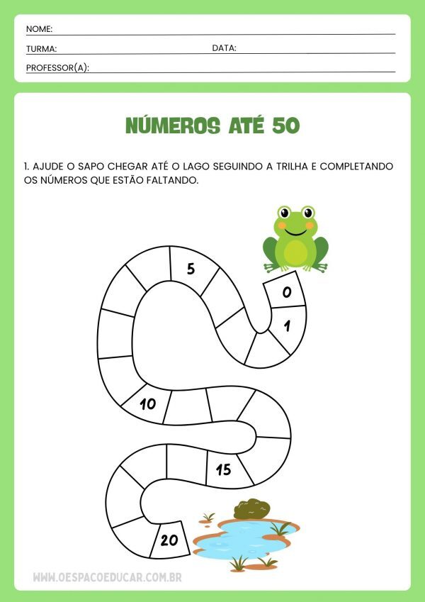 Salto para a Matemática: Atividades do Sapinho até ao 50!